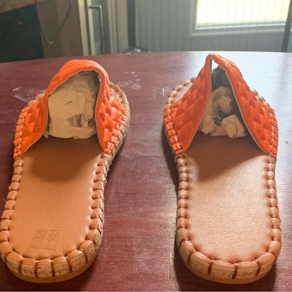 Summer Braided Hemp Rope Slippers Flat-Bottomed Thick-Soled  Sandals Orange 10.5